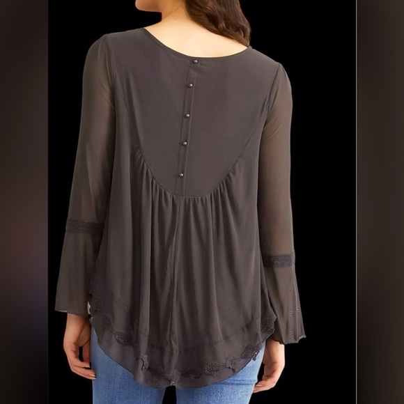 Vintage style Semi sheer Mesh embroidered crotchet flowy Top Sz L - Picture 3 of 16